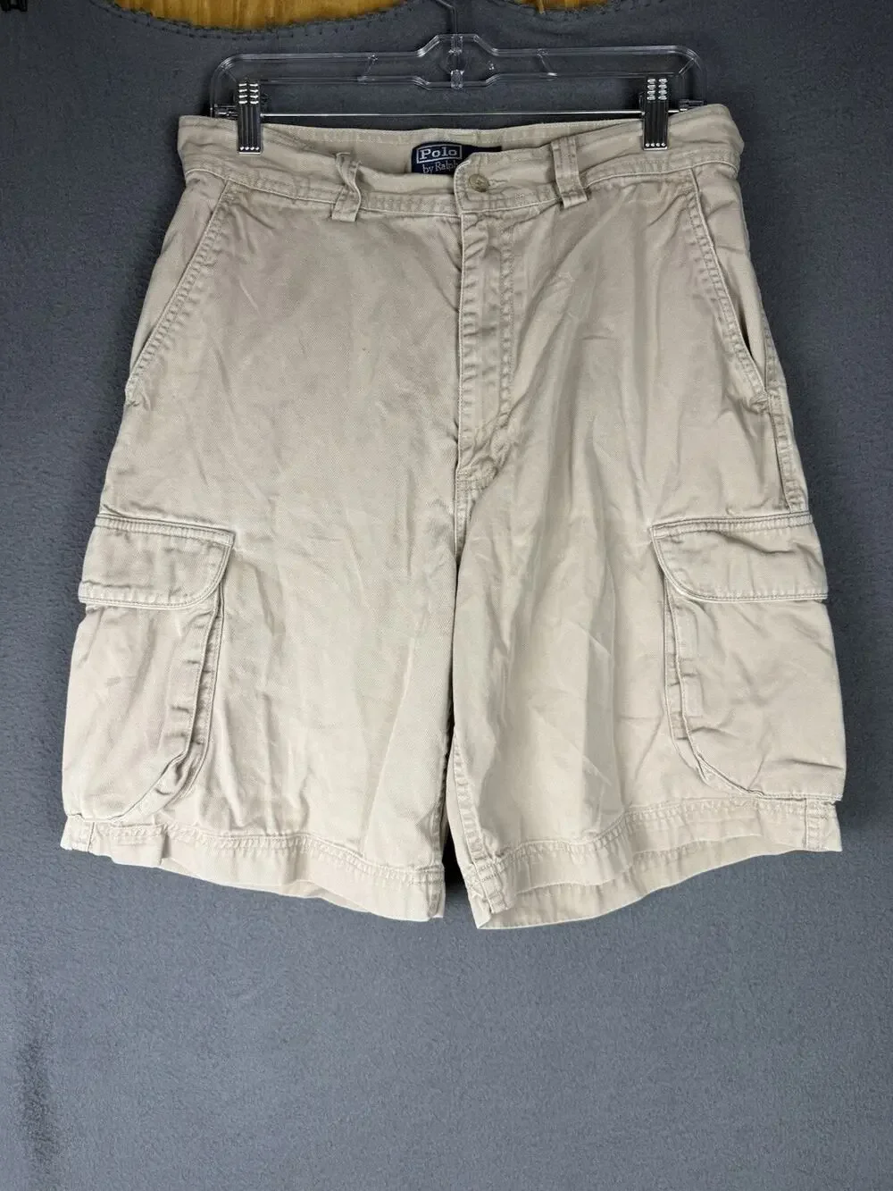 Polo Ralph Lauren Classic Chino Cargo Shorts Mens Size 32 100% Cotton Beige Tan